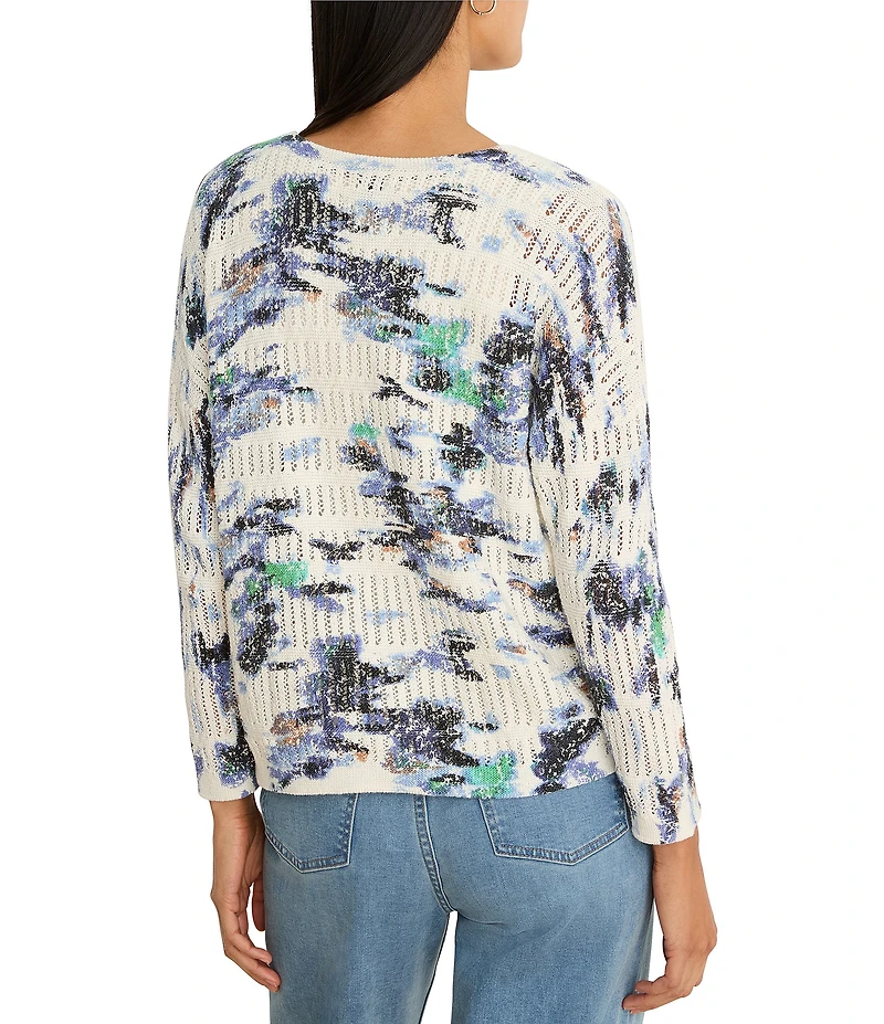 NIC + ZOE Water Lilies Pointelle Round Neck Long Sleeve Top
