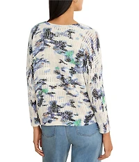 NIC + ZOE Water Lilies Pointelle Round Neck Long Sleeve Top