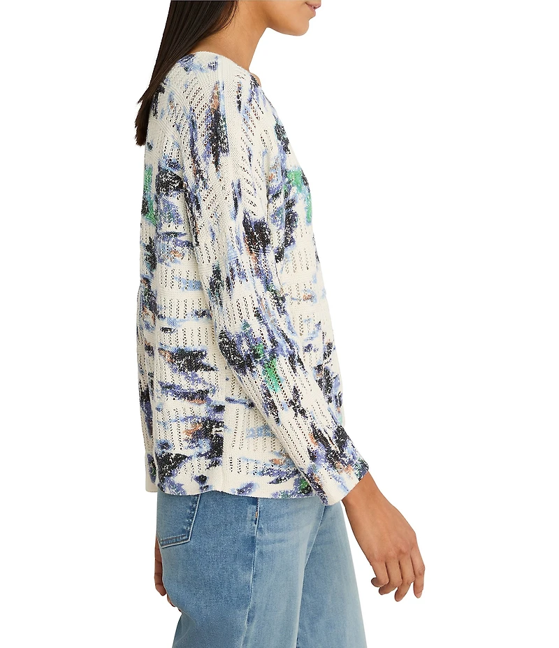NIC + ZOE Water Lilies Pointelle Round Neck Long Sleeve Top
