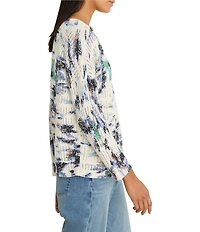 NIC + ZOE Water Lilies Pointelle Round Neck Long Sleeve Top