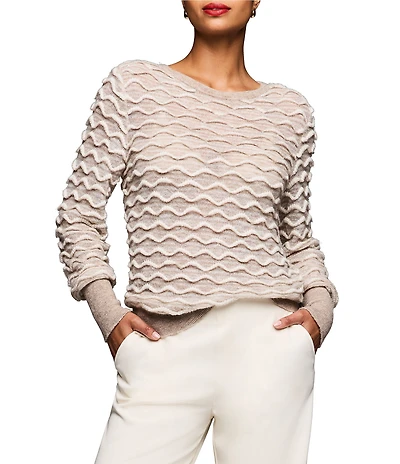 NIC + ZOE Wool Blend Wave Stitch Round Neck Long Sleeve Sweater