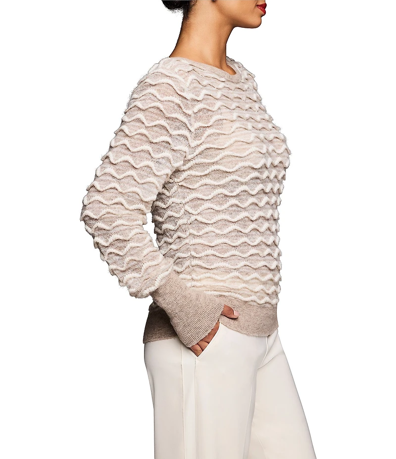 NIC + ZOE Wool Blend Wave Stitch Round Neck Long Sleeve Sweater