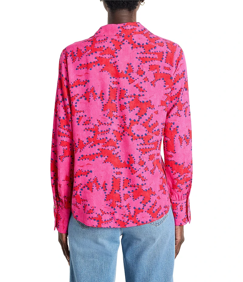 NIC + ZOE Woven Clashy Petals Print Notch Collar V-Neck Long Sleeve Blouse