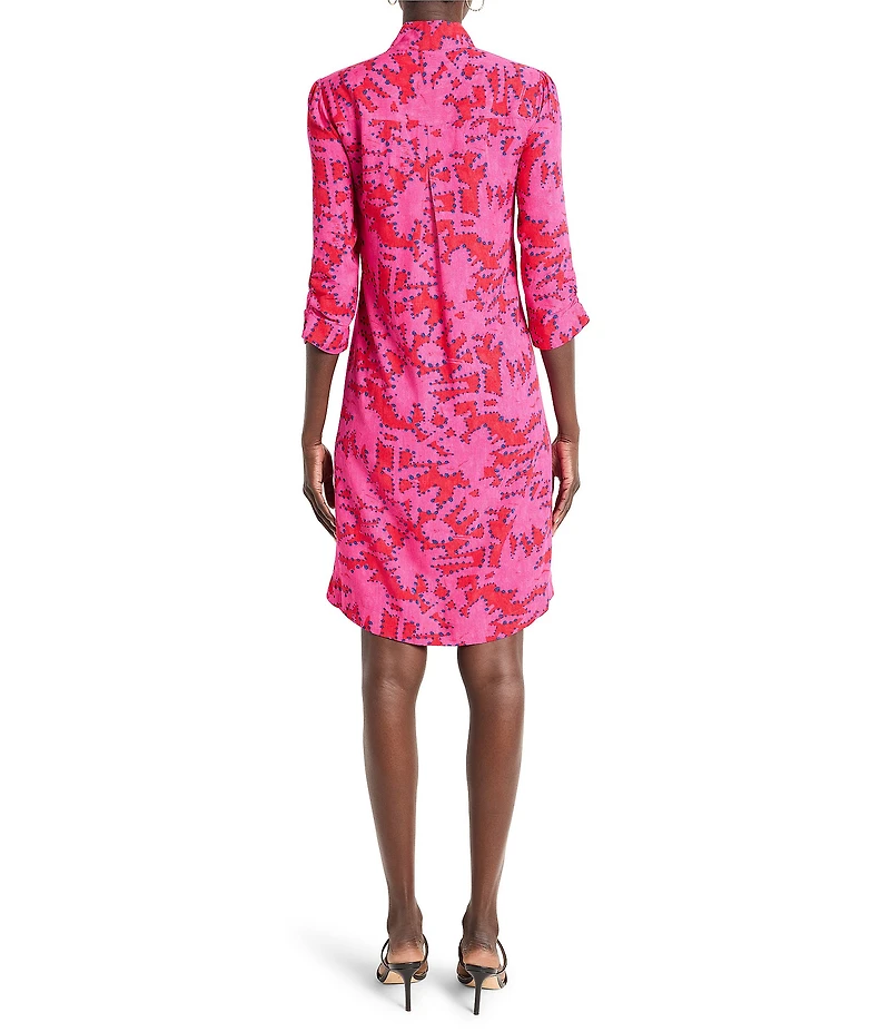 NIC + ZOE Woven Clashy Petals Print Ruffle V-Neck Elbow Sleeve Dress