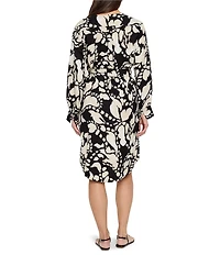 NIC + ZOE Woven Evening Petal Split V-Neck Long Sleeve Blouse Dress
