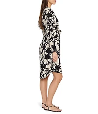NIC + ZOE Woven Evening Petal Split V-Neck Long Sleeve Blouse Dress