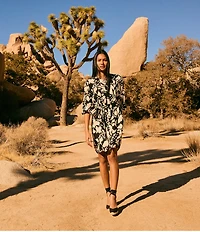 NIC + ZOE Woven Evening Petal Split V-Neck Long Sleeve Blouse Dress