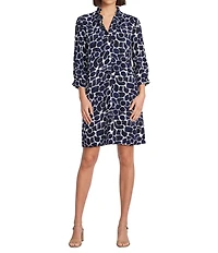 NIC + ZOE Woven Geo Pebble Ruffled Collar Front Pocket A-Line Dress