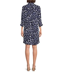 NIC + ZOE Woven Geo Pebble Ruffled Collar Front Pocket A-Line Dress