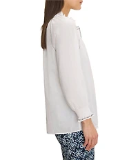 NIC + ZOE Zig Zag Embroidered Stitch Ruffle Stand Collar Bracelet Raglan Sleeve Button-Front Shirt