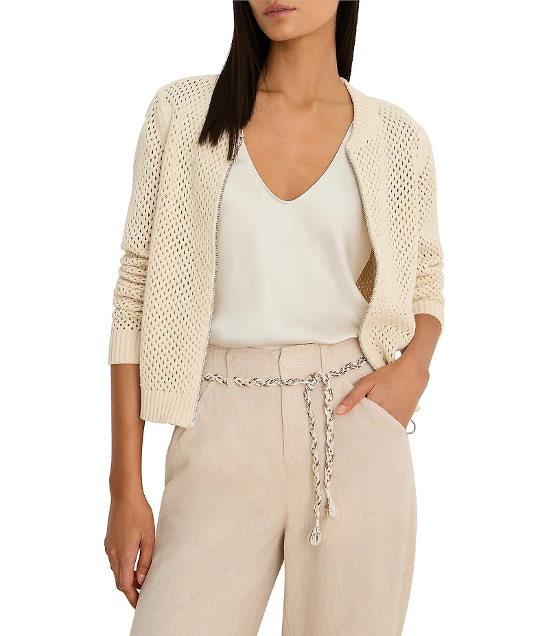 Nic + Zoe Zip-Front Long Sleeve Mesh Cardigan