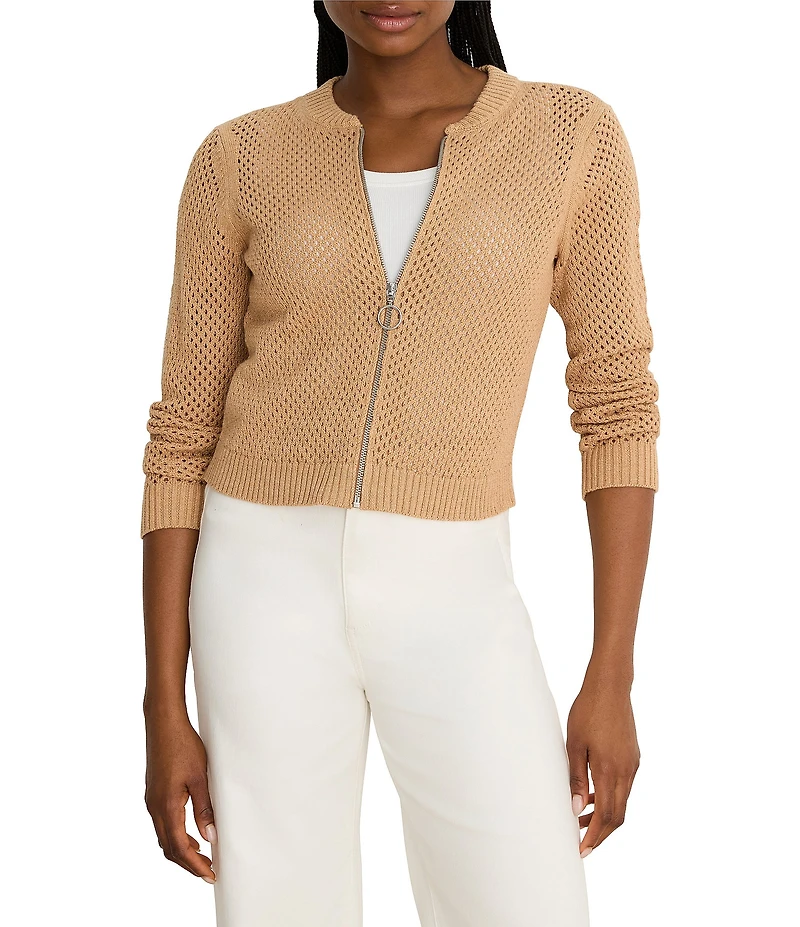 Nic + Zoe Zip-Front Long Sleeve Mesh Cardigan