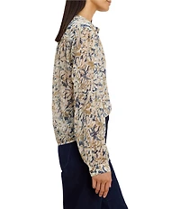 NIC + ZOE Lightweight Chiffon Bloomsbury Print Split V-Neck Long Sleeve Button-Front Shirt