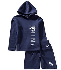 3BRAND by Russell Wilson Big Boys Long Sleeve Vertical-Logo Hoodie & Matching Shorts Set