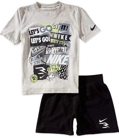 Nike 3BRAND by Russell Wilson Big Boys Short Sleeve Collage Tee & Shorts 2-Piece Set