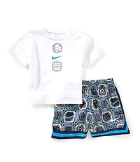 Nike Baby Boys Short Sleeve Graphic T-Shirt & Mixed-Media-Printed Shorts Set