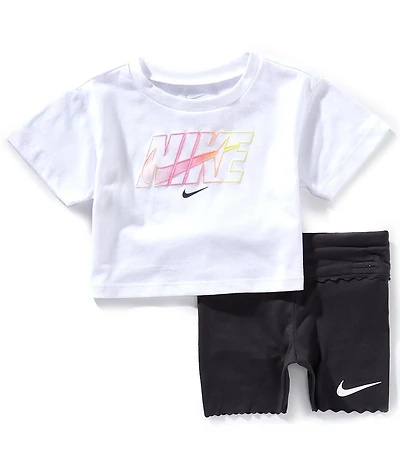 Nike Baby Girls Short Sleeve Logo-Detailed Graphic T-Shirt & Coordinating Shorts Set