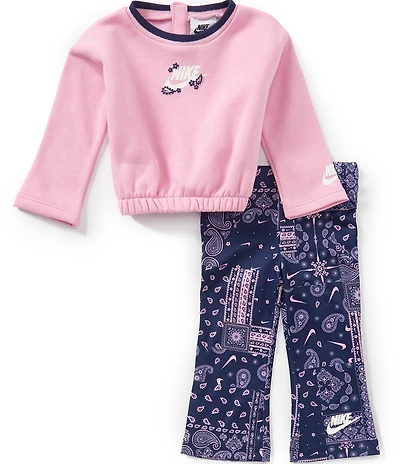 Nike Baby Girls Long Sleeve Pullover Fleece Top & Retro Remix Legging Set