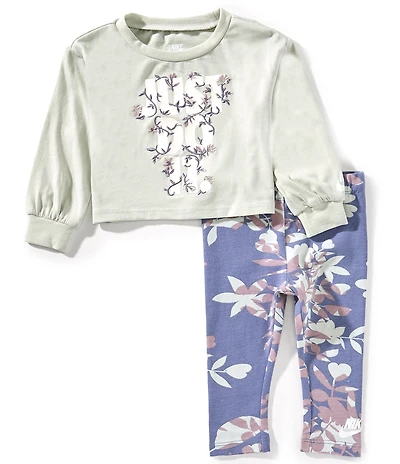 Nike Baby Girls Long Sleeve T-Shirt & Printed Club Leggings Set