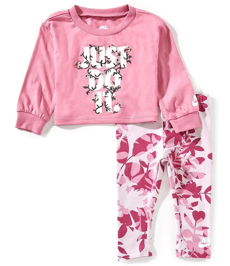 Nike Baby Girls Long Sleeve T-Shirt & Printed Club Leggings Set