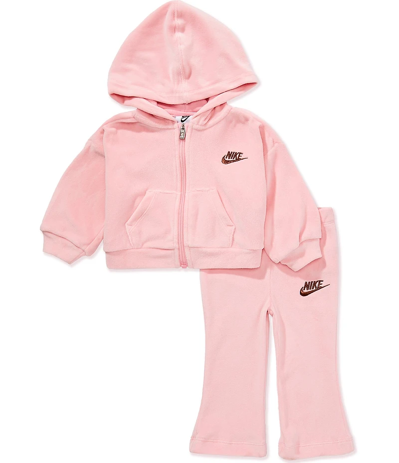 Nike Baby Girls Long-Sleeve Velour Hooded Jacket & Flared-Leg Jogger Pant Set