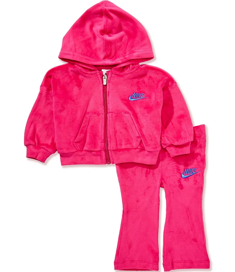 Nike Baby Girls Long-Sleeve Velour Hooded Jacket & Flared-Leg Jogger Pant Set