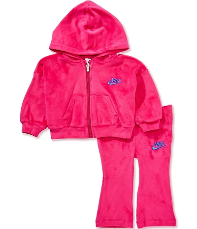 Nike Baby Girls Long-Sleeve Velour Hooded Jacket & Flared-Leg Jogger Pants Set