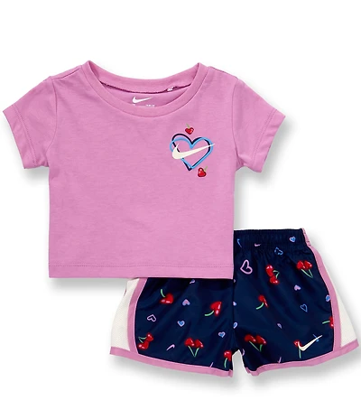 Nike Baby Girls Short Sleeve Cherry Tee & Tempo Shorts 2-Piece Set
