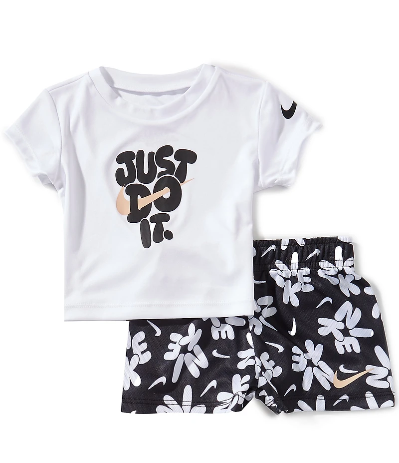 Nike Baby Girls Short Sleeve Just Do It T-Shirt & Logo Swoosh Printed Shorts Set