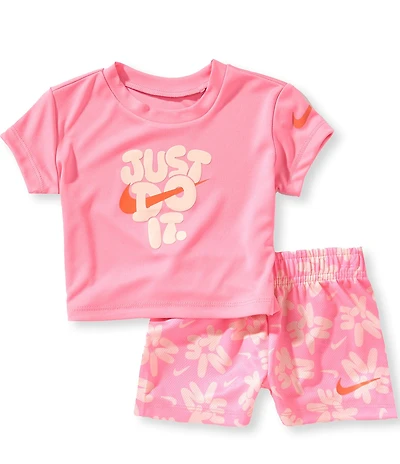 Nike Baby Girls Short Sleeve Just Do It T-Shirt & Logo Swoosh Printed Shorts Set