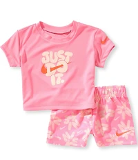 Nike Baby Girls Short Sleeve Just Do It T-Shirt & Logo Swoosh Printed Shorts Set