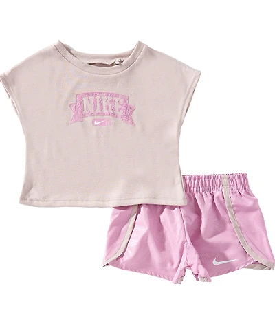 Nike Baby Girls Short Sleeve Print Fill T-Shirt & Lace It Up Sprinter Shorts 2-Piece Set