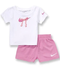 Nike Baby Girls Short Sleeve Swoosh Ribbon Graphic Tee & Shorts 2-Piece Set