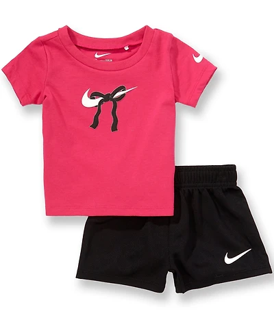 Nike Baby Girls Short Sleeve Swoosh Ribbon Graphic Tee & Shorts 2-Piece Set