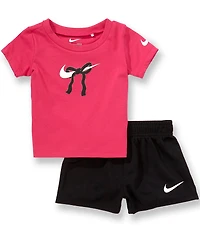 Nike Baby Girls Short Sleeve Swoosh Ribbon Graphic Tee & Shorts 2-Piece Set