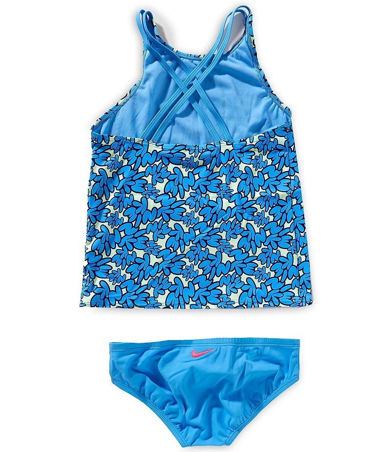 Nike Big Girls Bubble Script Spiderback Tankini 2-Piece Swim Suit