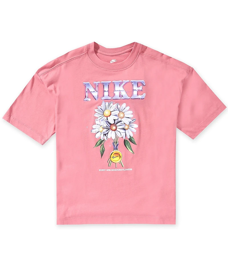 Nike Big Girls Short Sleeve Oversized Flowers Graphic T-Shirt