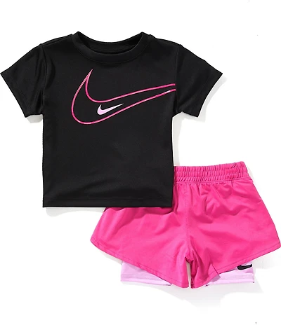 Nike Little Girls Short Sleeve Move With Nature Tee & Shorts 2-Piece Set