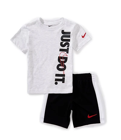 Nike Little Boys Short Sleeve Just Do It Graphic T-Shirt & Racing-Stripe Shorts Set