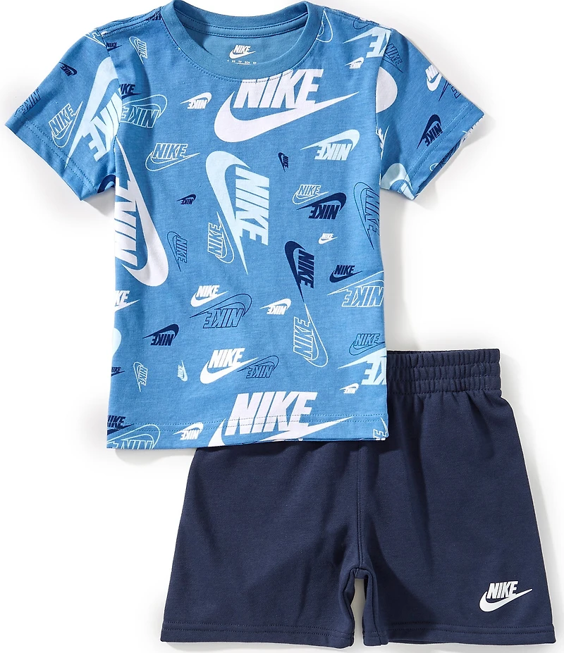 Nike Little Boys Short-Sleeve Sportswear Printed Jersey T-Shirt & Solid French Terry Shorts Set