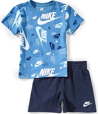 Nike Little Boys Short-Sleeve Sportswear Printed Jersey T-Shirt & Solid French Terry Shorts Set