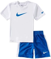 Nike Little Boys Short Sleeve Swoosh T-Shirt & Racing-Striped Shorts Set