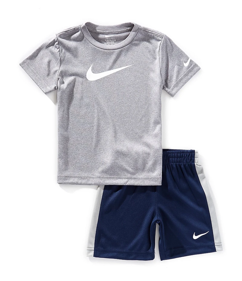 Nike Little Boys Short Sleeve Swoosh T-Shirt & Racing-Striped Shorts Set
