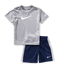 Nike Little Boys Short Sleeve Swoosh T-Shirt & Racing-Striped Shorts Set