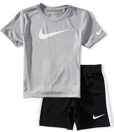 Nike Little Boys Short Sleeve Swoosh T-Shirt & Racing-Striped Shorts Set