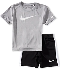 Nike Little Boys Short Sleeve Swoosh T-Shirt & Racing-Striped Shorts Set
