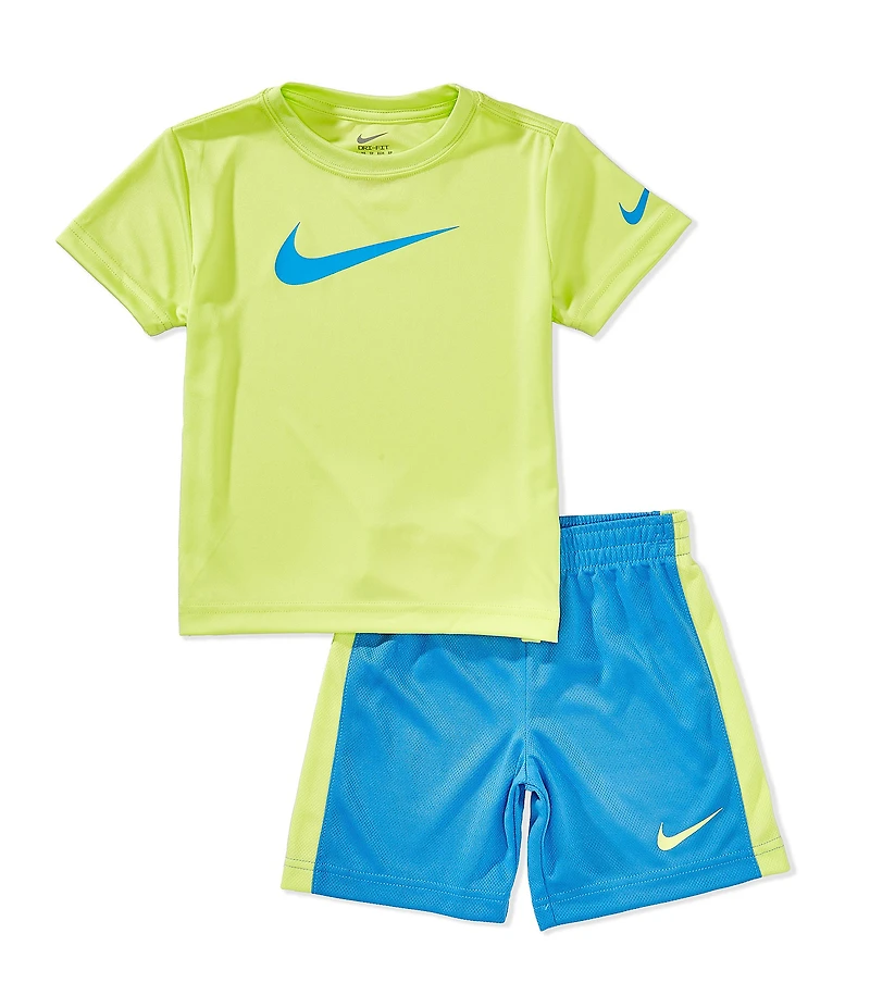 Nike Little Boys Short Sleeve Swoosh T-Shirt & Racing-Striped Shorts Set