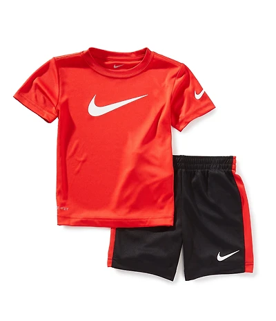 Nike Little Boys Short Sleeve Swoosh T-Shirt & Racing-Striped Shorts Set