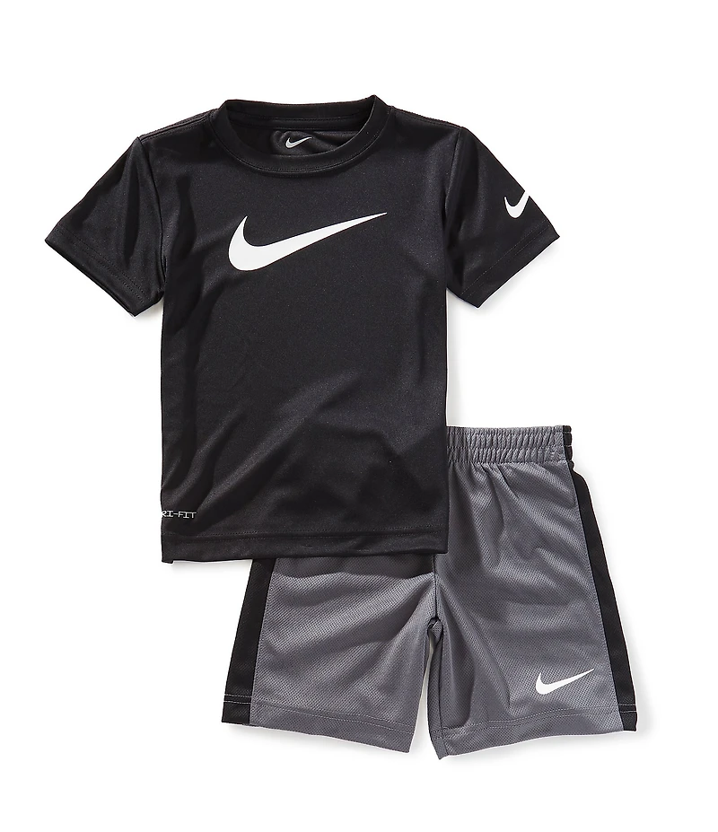 Nike Little Boys Short Sleeve Swoosh T-Shirt & Racing-Striped Shorts Set