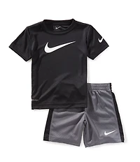 Nike Little Boys Short Sleeve Swoosh T-Shirt & Racing-Striped Shorts Set